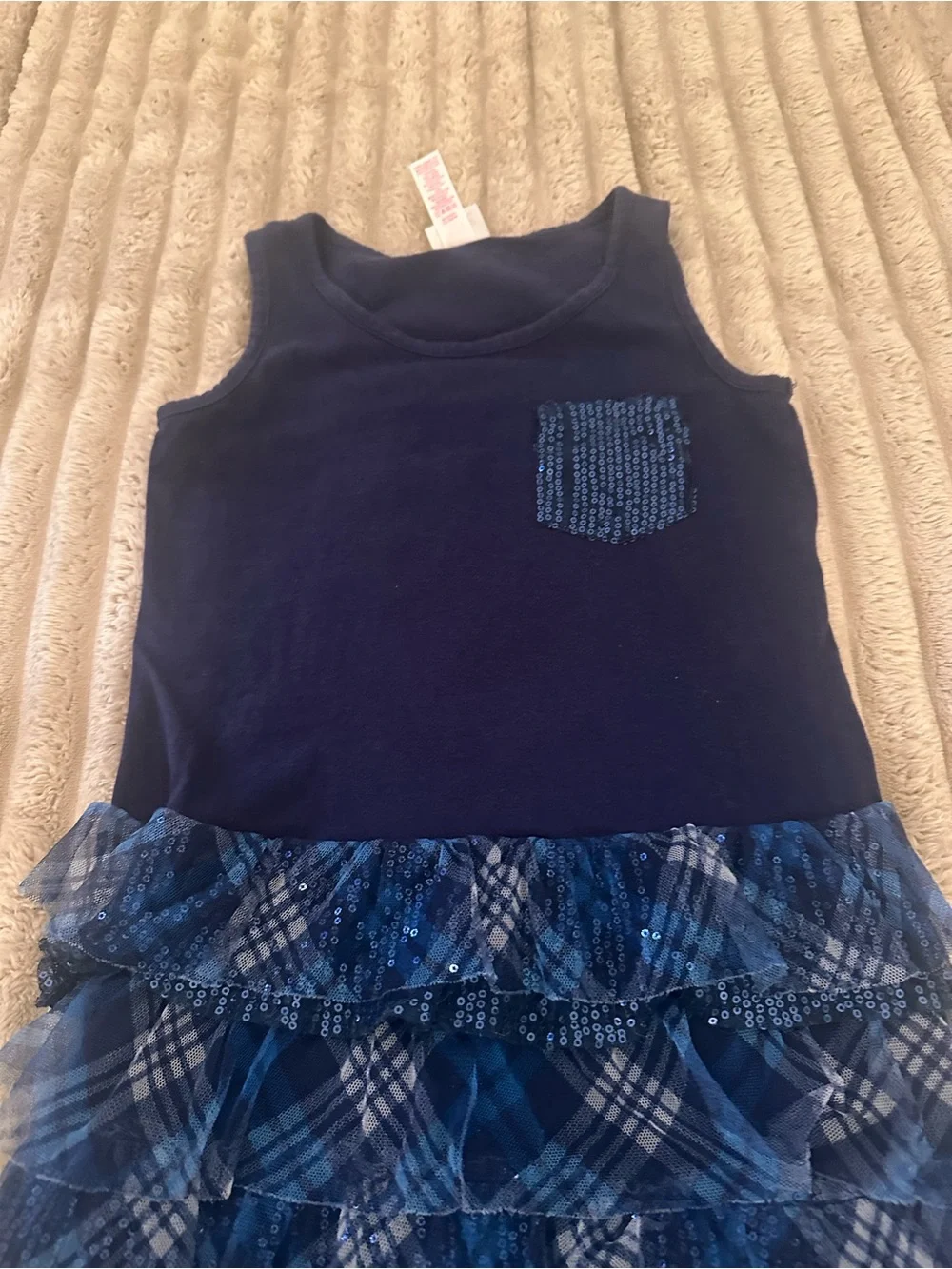 Justice Navy Blue Tiered Ruffle Plaid Dress